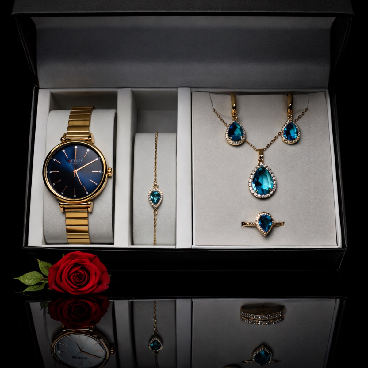 Σετ γυναικείο ρολόι-βραχιόλι-κολιέ-δαχτυλίδι-σκουλαρίκια