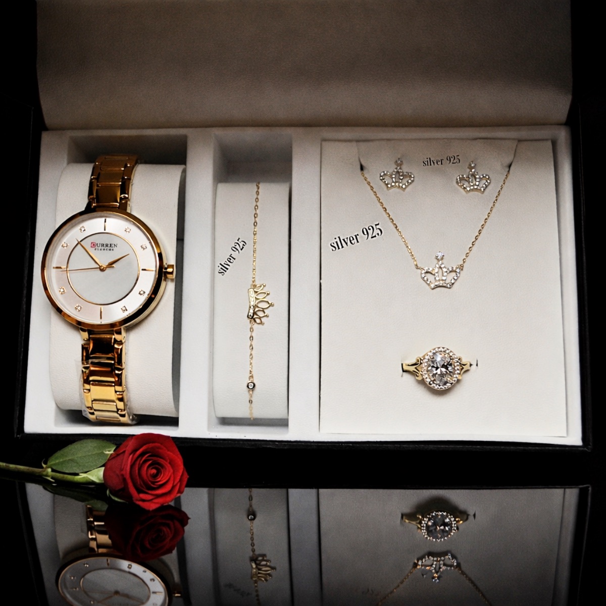 Σετ γυναικείο ρολόι-βραχιόλι-κολιέ-δαχτυλίδι-σκουλαρίκια από Ασήμι 925