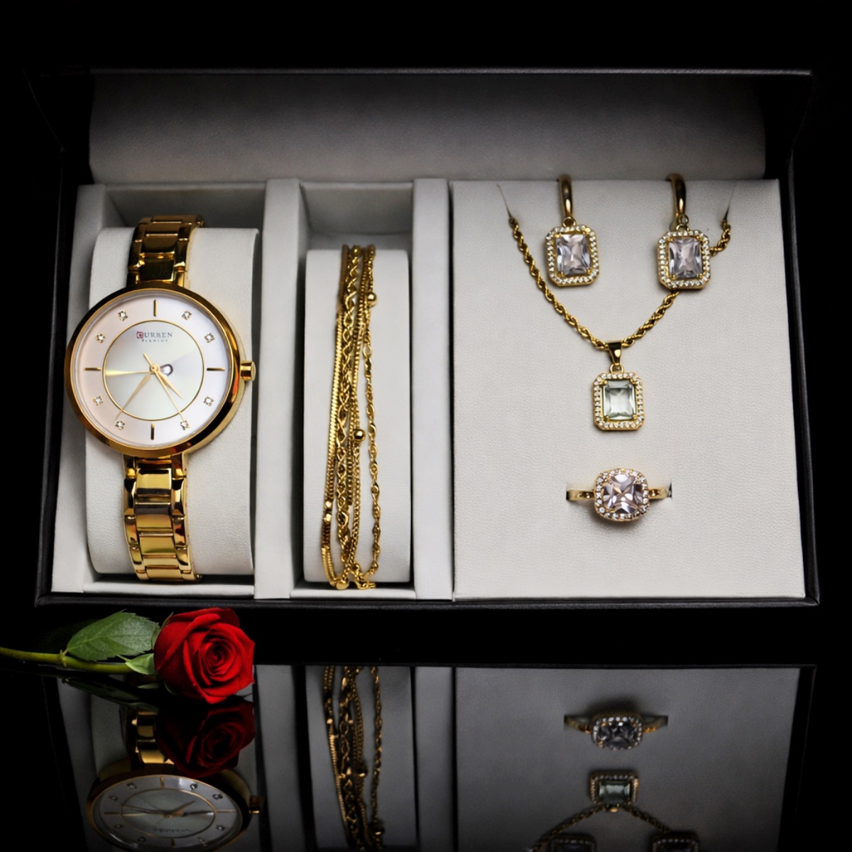 Σετ γυναικείο ρολόι-βραχιόλι-κολιέ-δαχτυλίδι-σκουλαρίκια