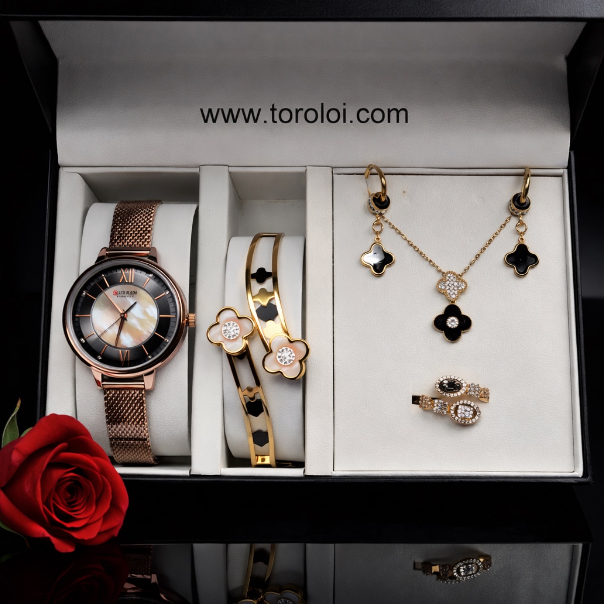 Σετ γυναικείο ρολόι -βραχιόλι-κολιέ-δαχτυλίδι-σκουλαρίκια