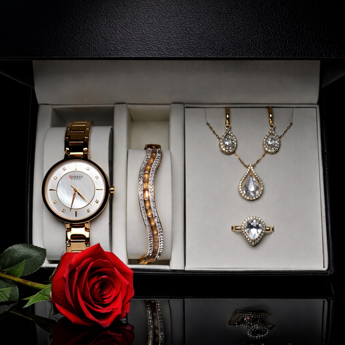 Σετ γυναικείο ρολόι-βραχιόλι-κολιέ-δαχτυλίδι-σκουλαρίκια