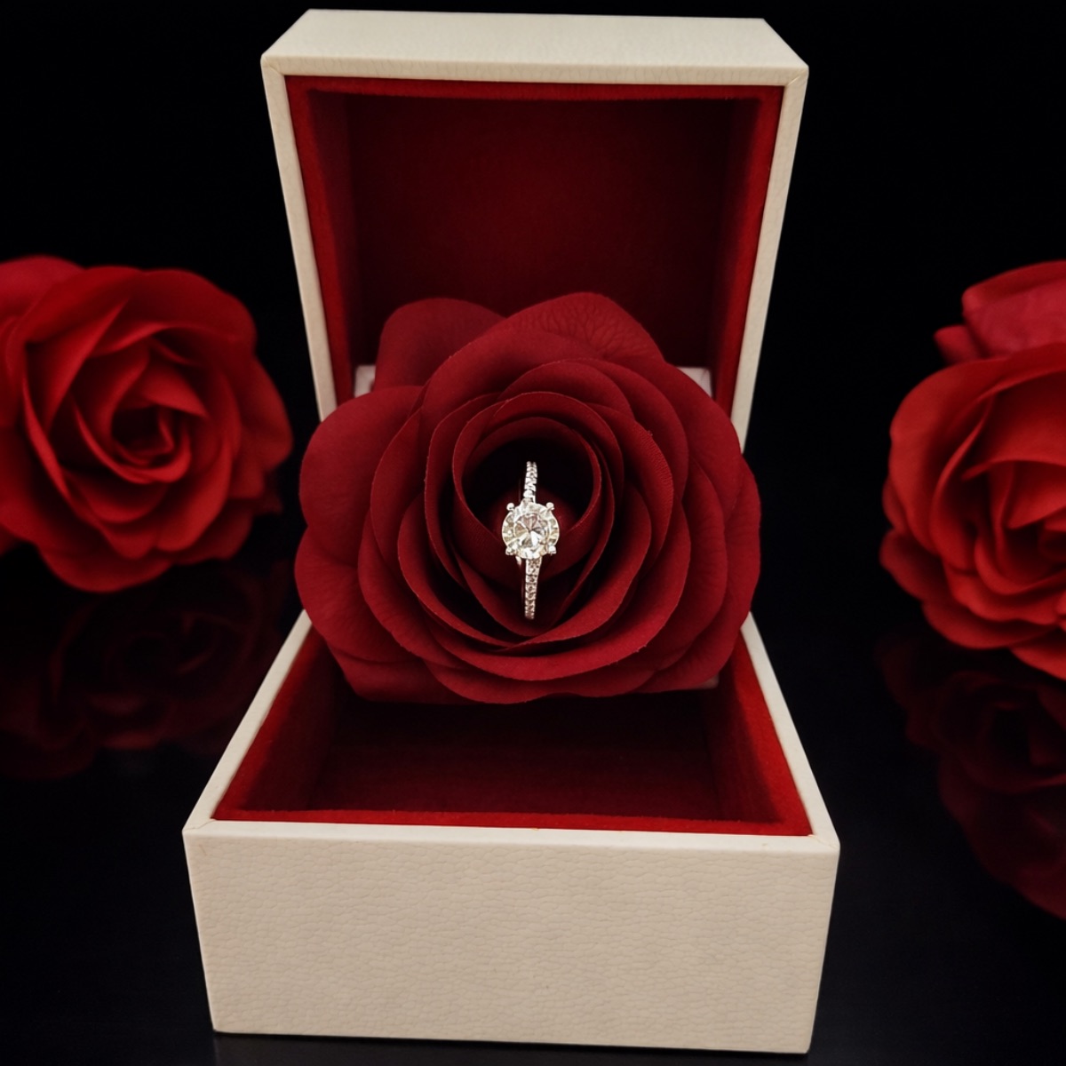Δαχτυλίδι μονόπετρο από ασήμι 925 και πέτρες ζιργκόν σε κουτάκι με τριαντάφυλλο