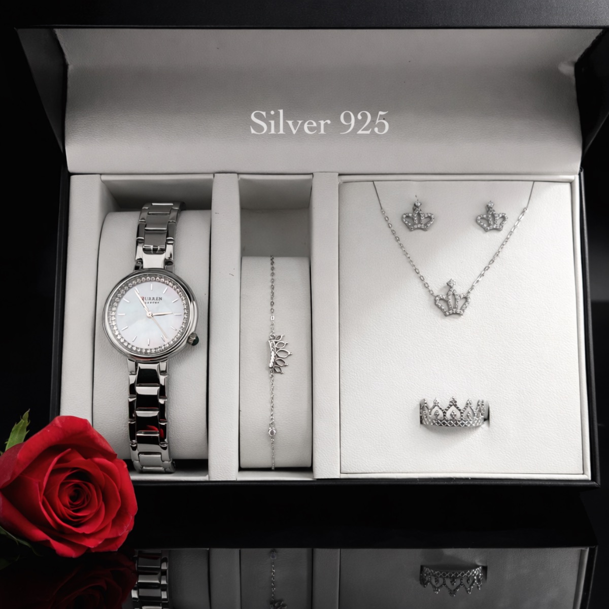 Σετ γυναικείο ρολόι-βραχιόλι-κολιέ-δαχτυλίδι-σκουλαρίκια από Ασήμι 925