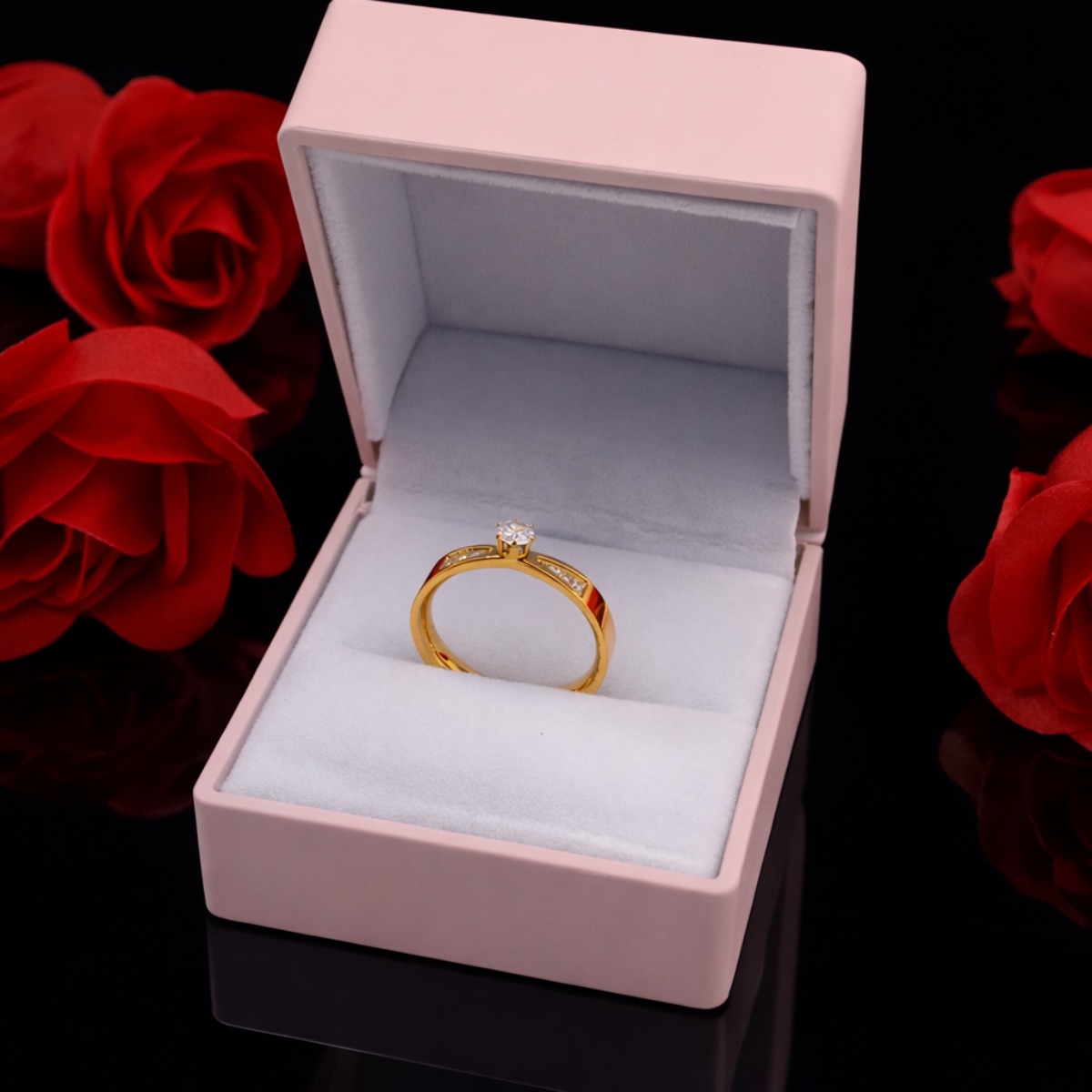 Δαχτυλίδι μονόπετρο απο ατσάλι με πέτρες ζιργκόν σε κουτάκι με φως LED