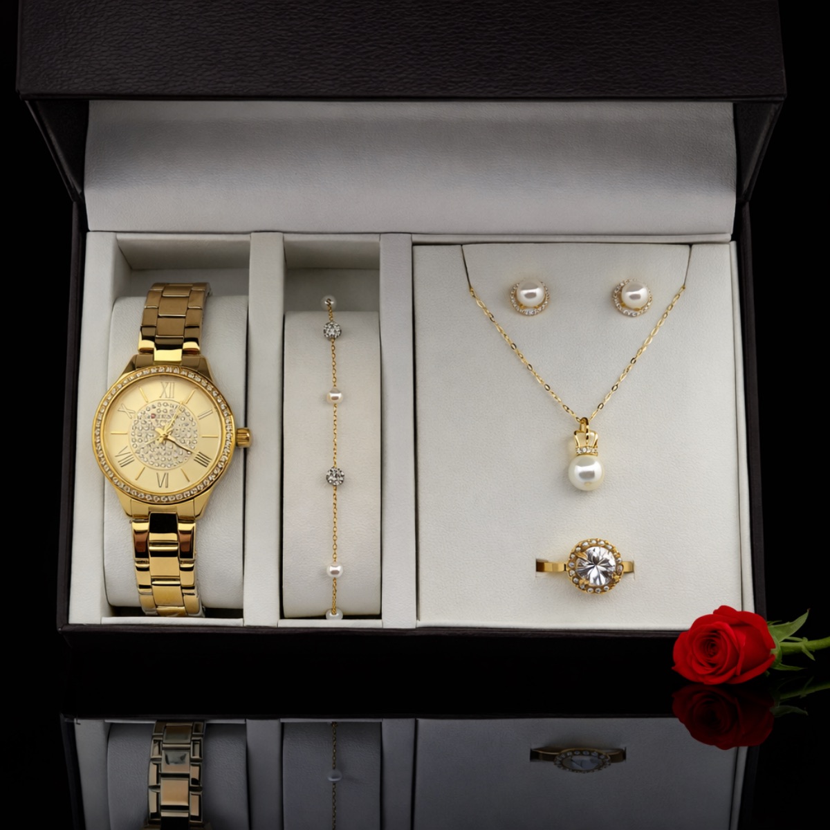 Σετ γυναικείο ρολόι-βραχιόλι-κολιέ-δαχτυλίδι-σκουλαρίκια από Ασήμι 925