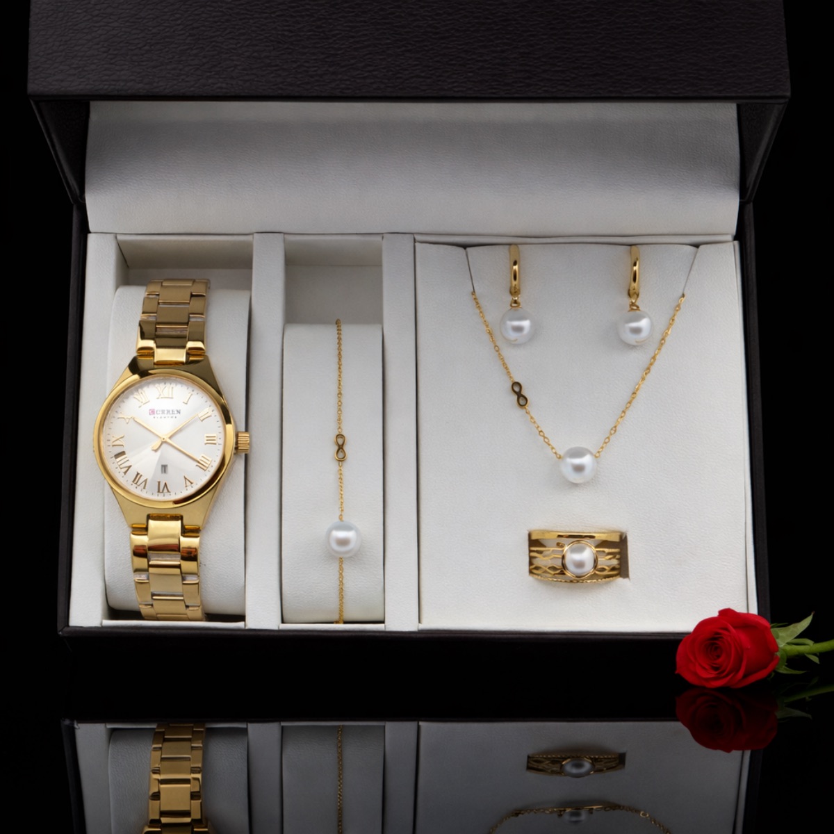 Σετ γυναικείο ρολόι - βραχιόλι-κολιέ-δαχτυλίδι-σκουλαρίκια