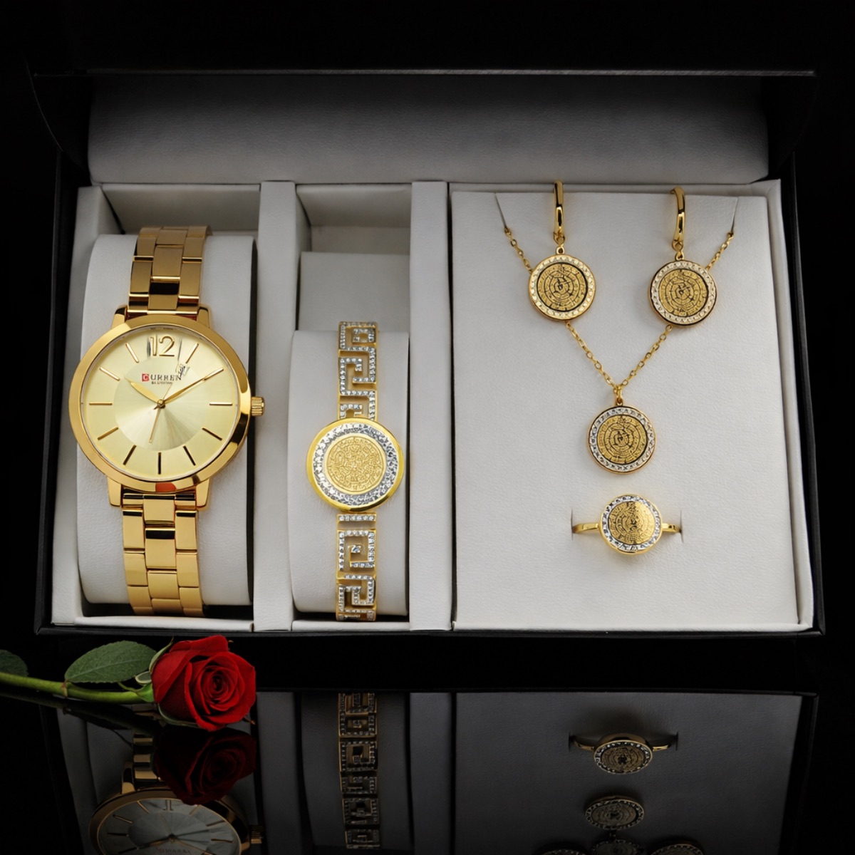 Σετ γυναικείο ρολόι - χειροπέδα-κολιέ-δαχτυλίδι-σκουλαρίκια