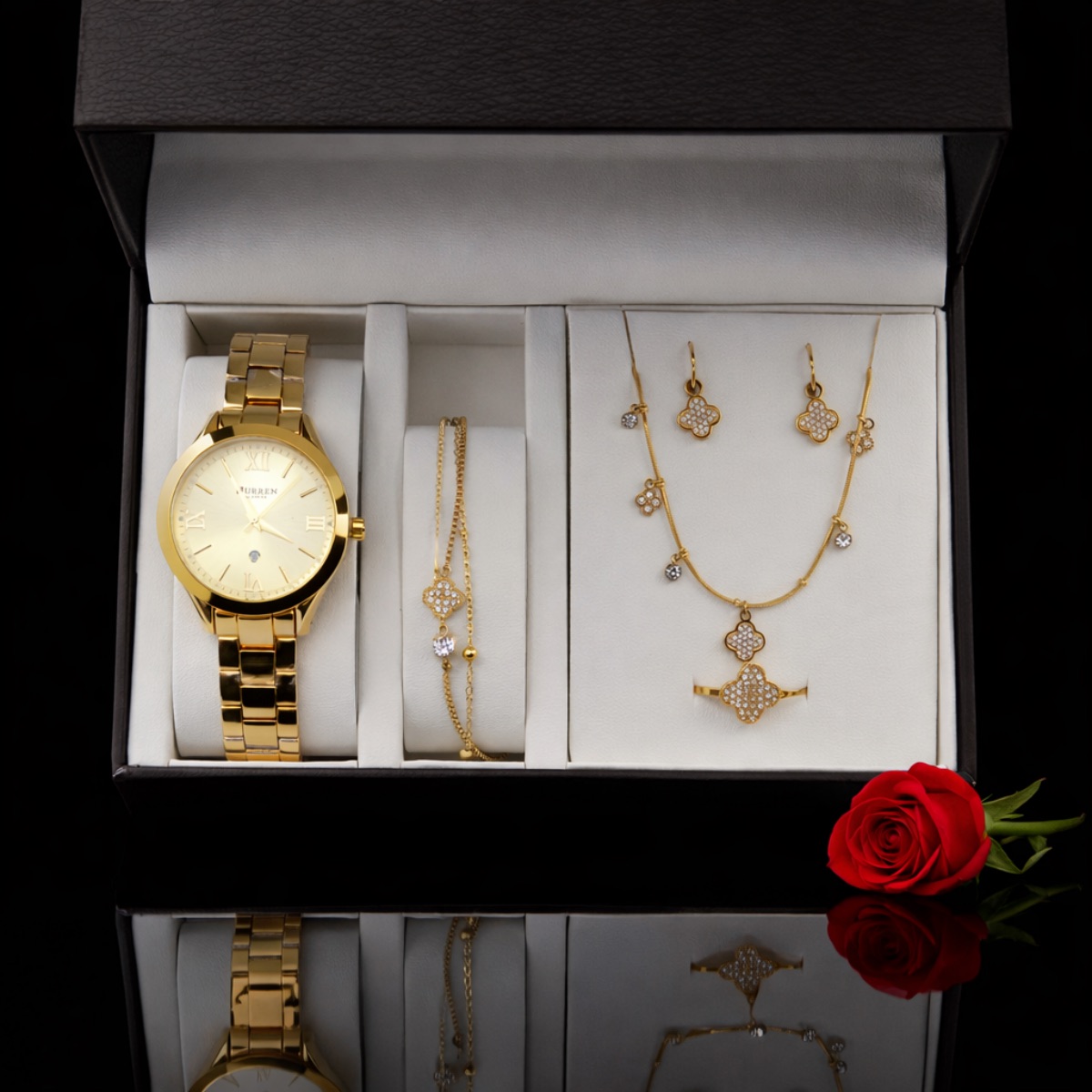 Σετ γυναικείο ρολόι - χειροπέδα-κολιέ-δαχτυλίδι-σκουλαρίκια