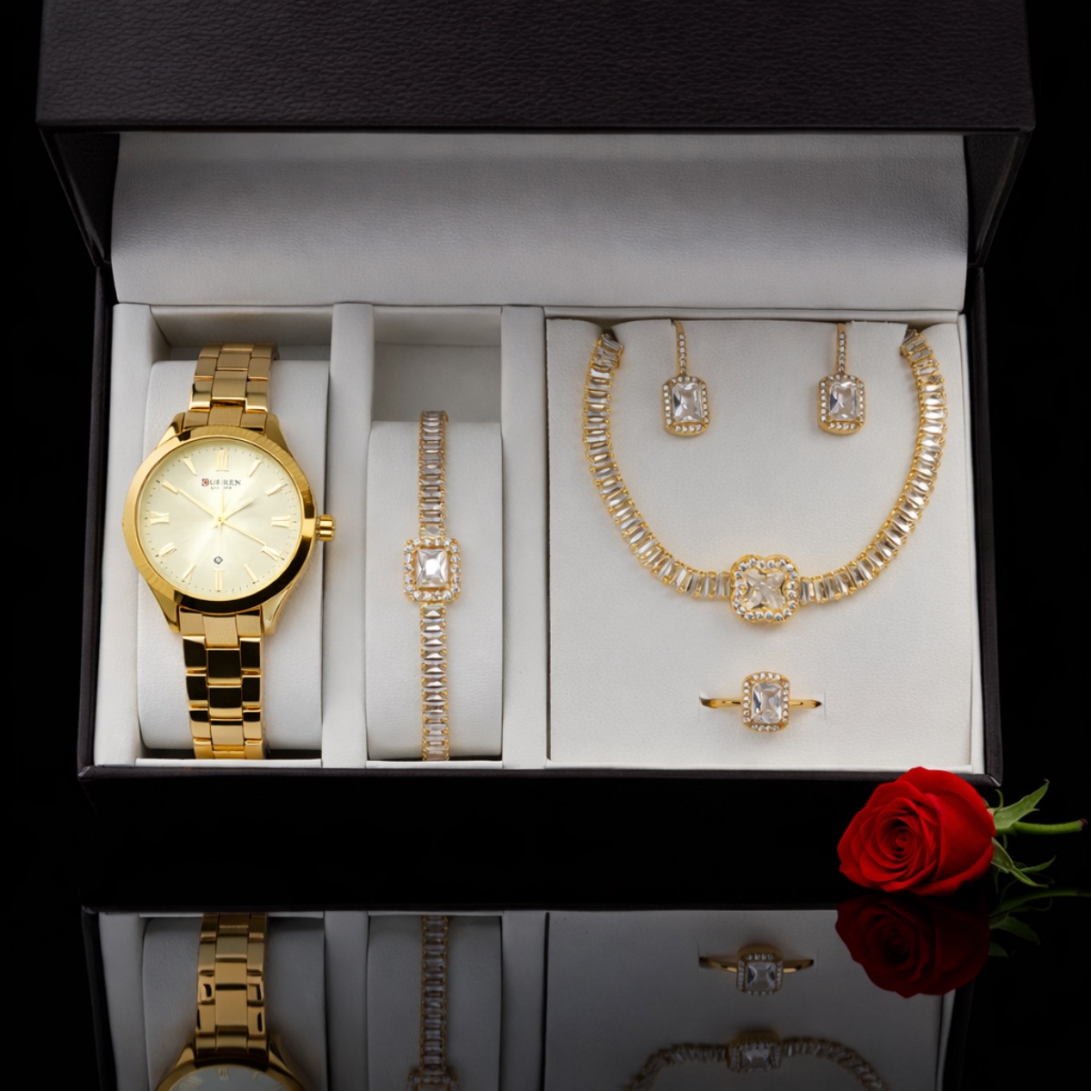 Σετ γυναικείο ριβιέρα ρολόι - χειροπέδα-κολιέ-δαχτυλίδι-σκουλαρίκια