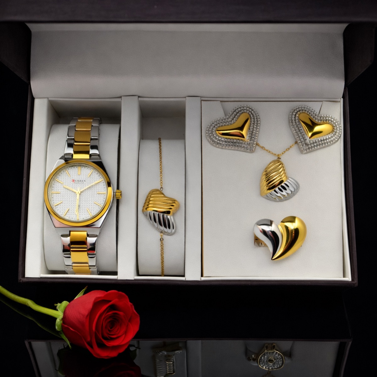 Σετ γυναικείο ρολόι- χειροπέδα-κολιέ-δαχτυλίδι-σκουλαρίκια