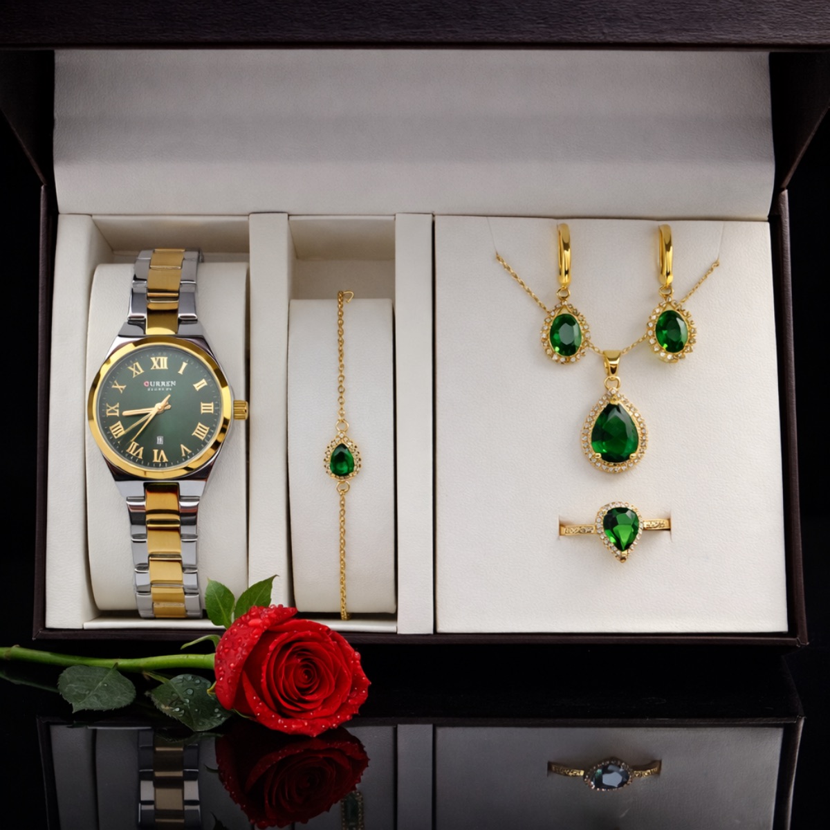 Σετ γυναικείο ρολόι- βραχιόλι-κολιέ-δαχτυλίδι ( one size ) -σκουλαρίκια