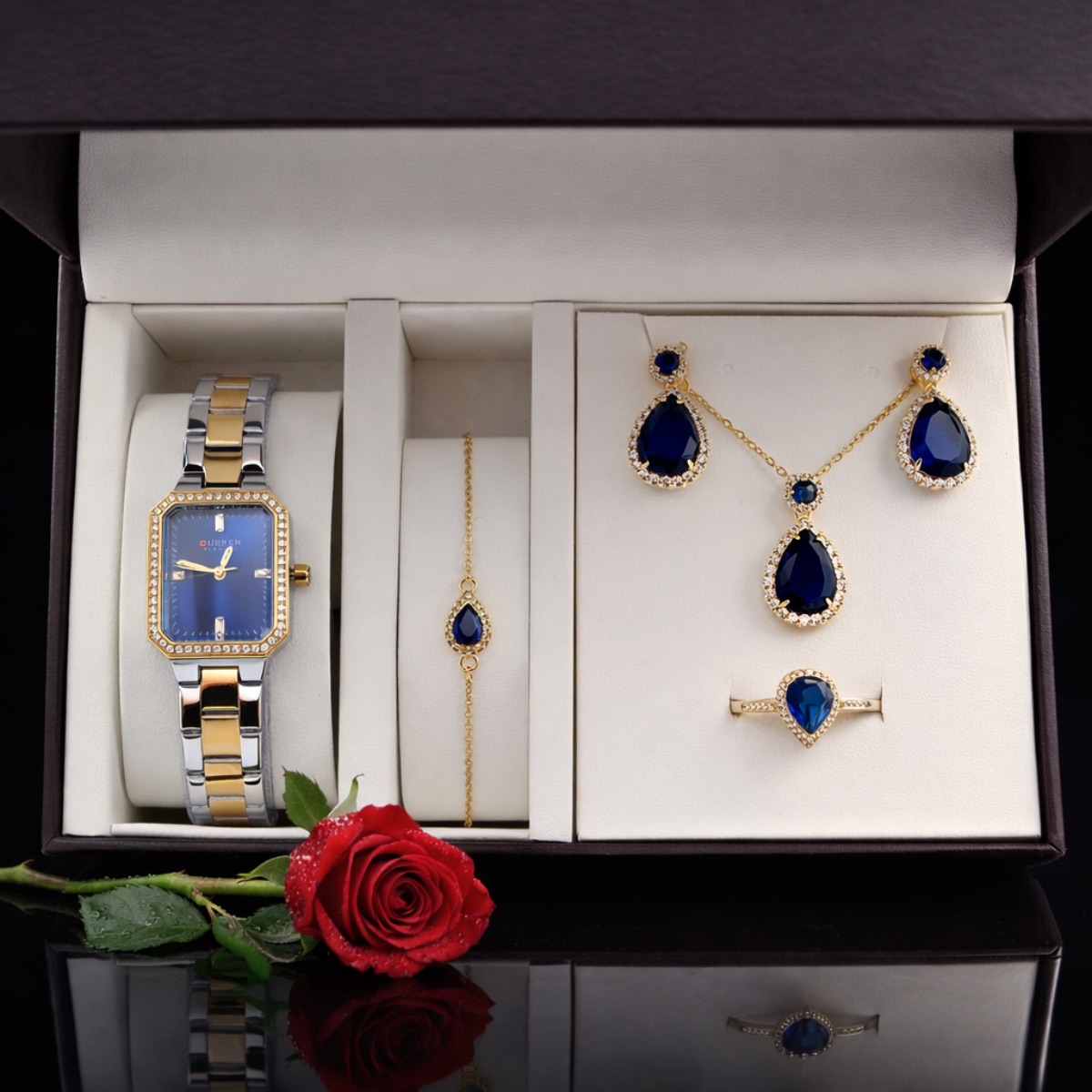 Σετ γυναικείο ρολόι- βραχιόλι-κολιέ-δαχτυλίδι ( one size ) -σκουλαρίκια