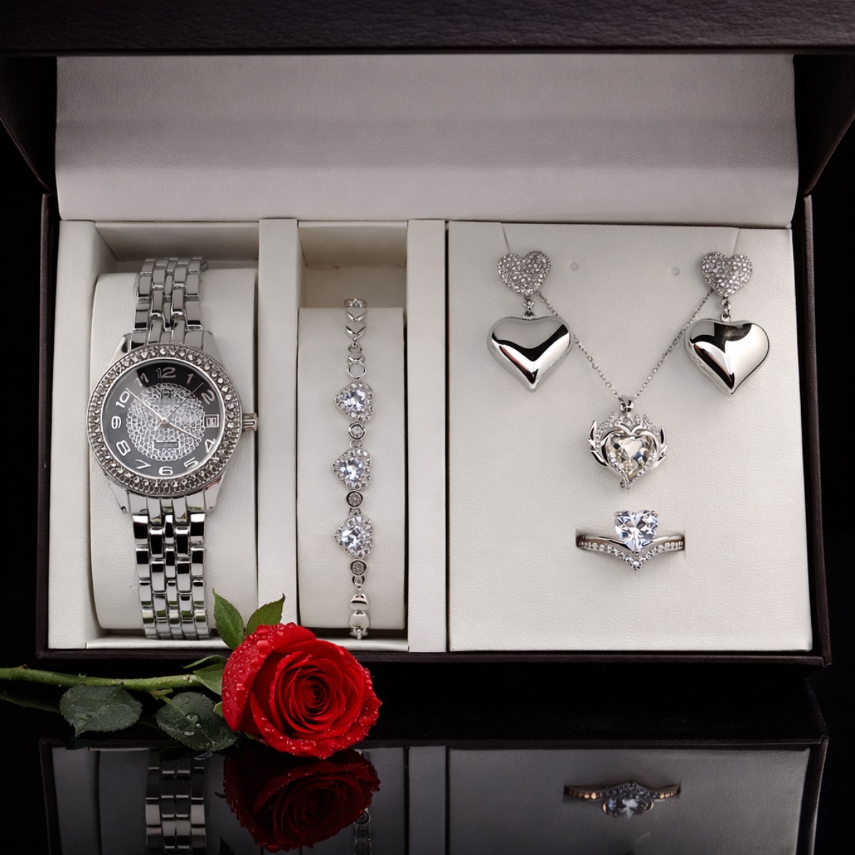 Σετ γυναικείο ρολόι- χειροπέδα-κολιέ-δαχτυλίδι-σκουλαρίκια