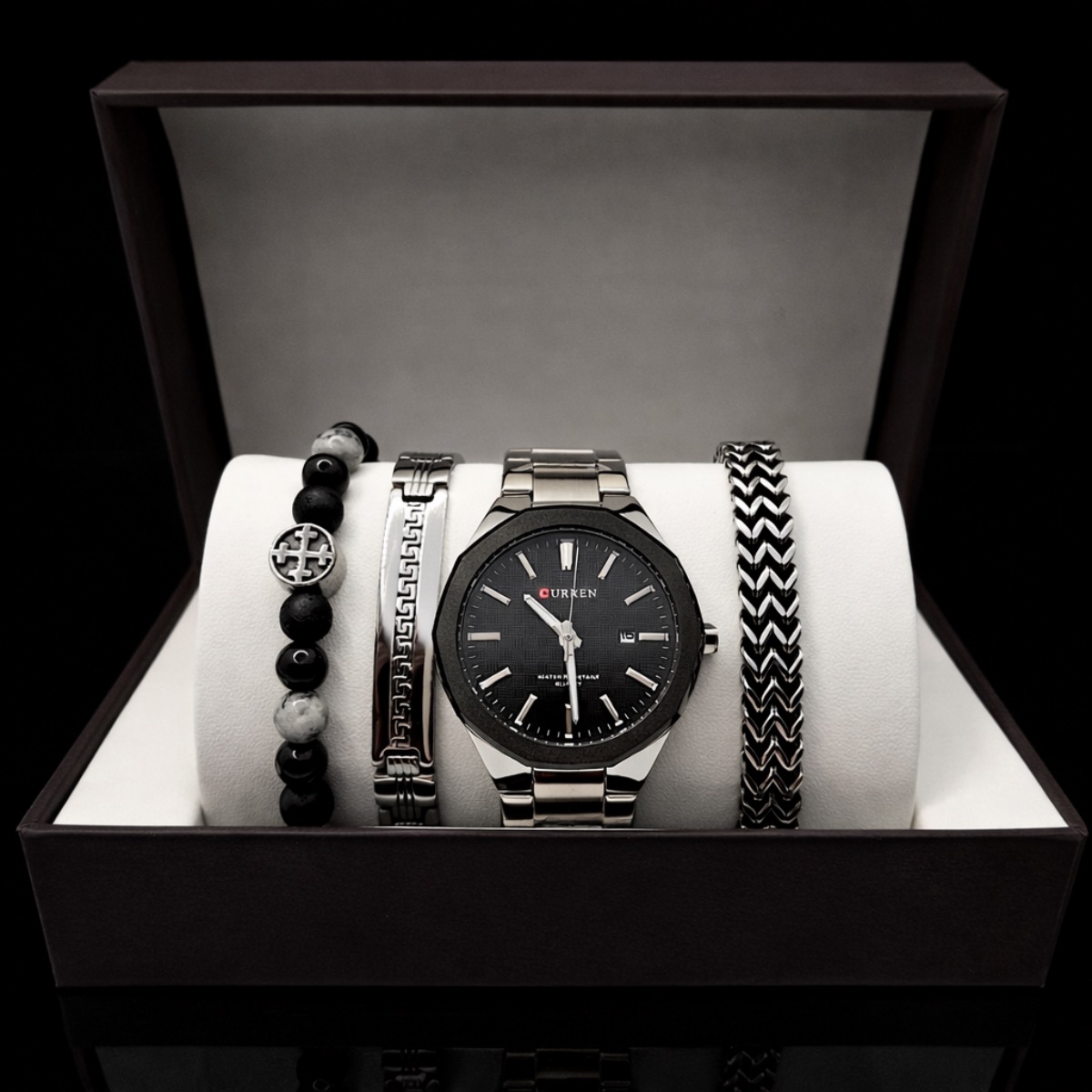 Σετ Ανδρικό-ρολόι-χειροπέδα + 2 βραχιόλια