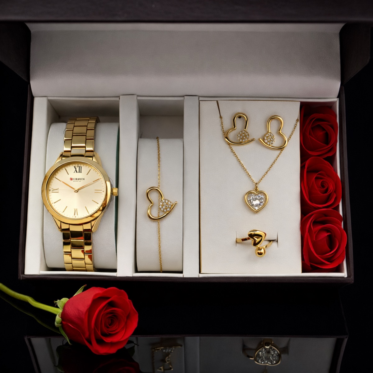 Σετ γυναικείο ρολόι - βραχιόλι-κολιέ-δαχτυλίδι-σκουλαρίκια