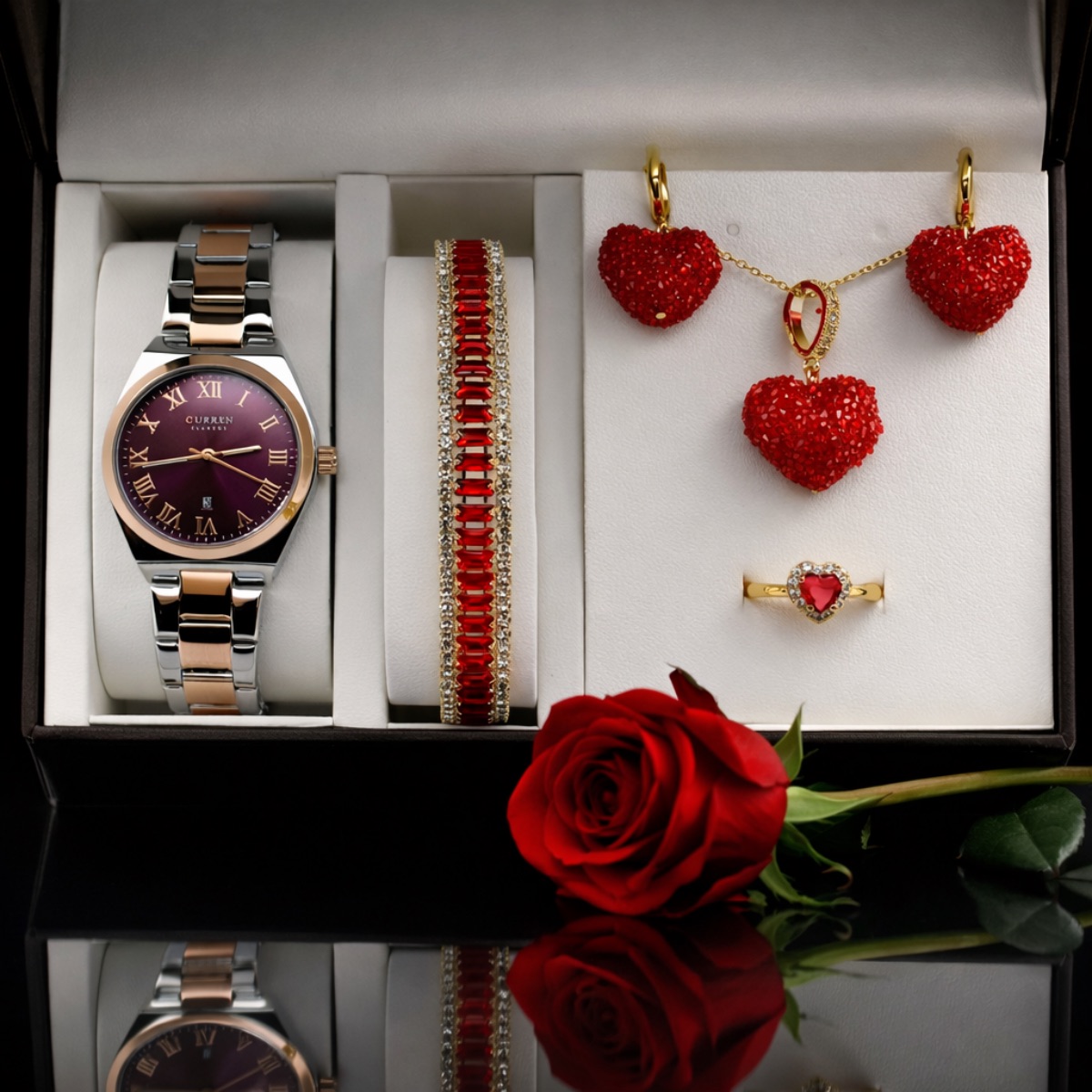 Σετ γυναικείο ρολόι- χειροπέδα-κολιέ-δαχτυλίδι-σκουλαρίκια