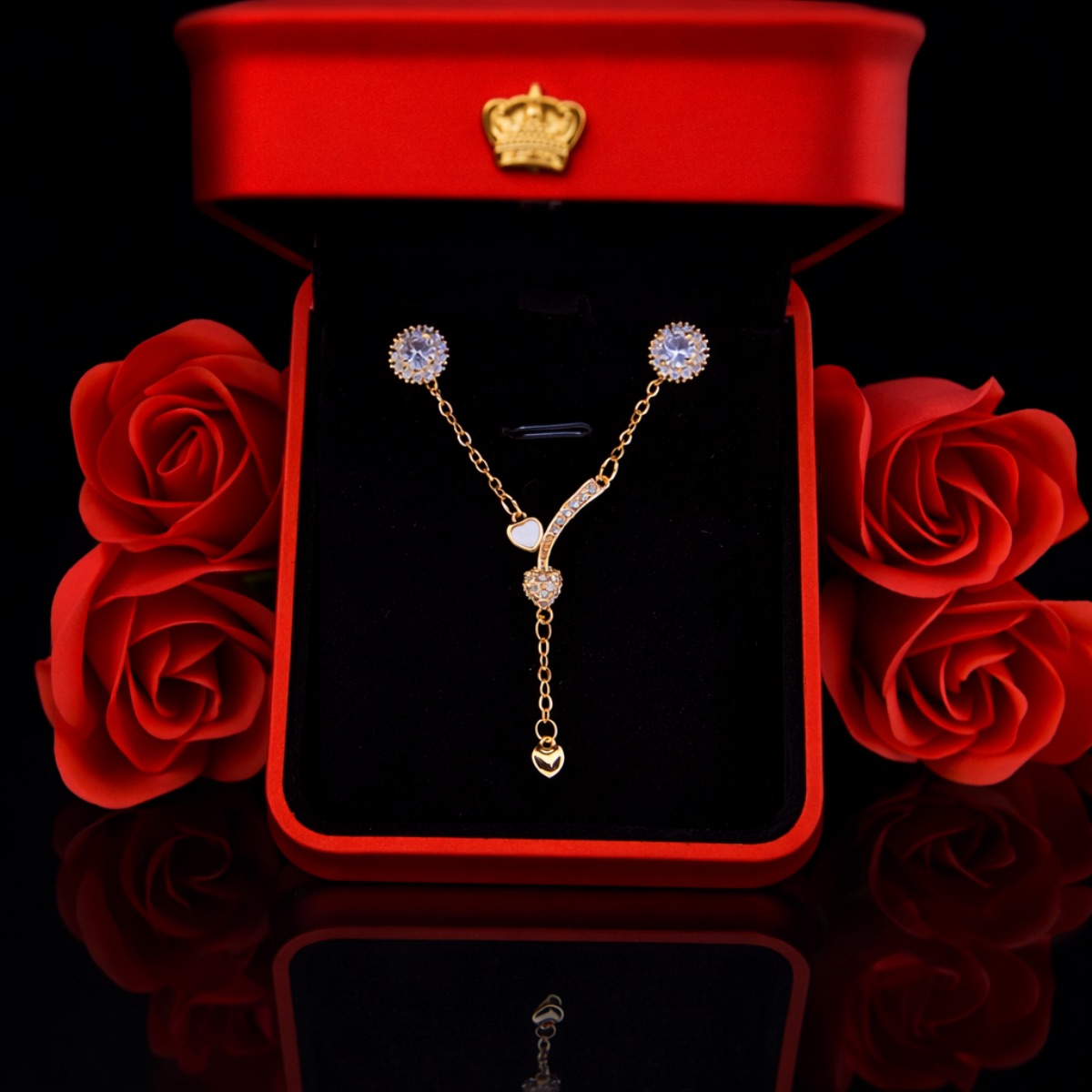 Γυναικείο σετ κολιέ ( ατσάλι ) και σκουλαρίκια ( silver 925 )  σε κουτάκι με φως LED