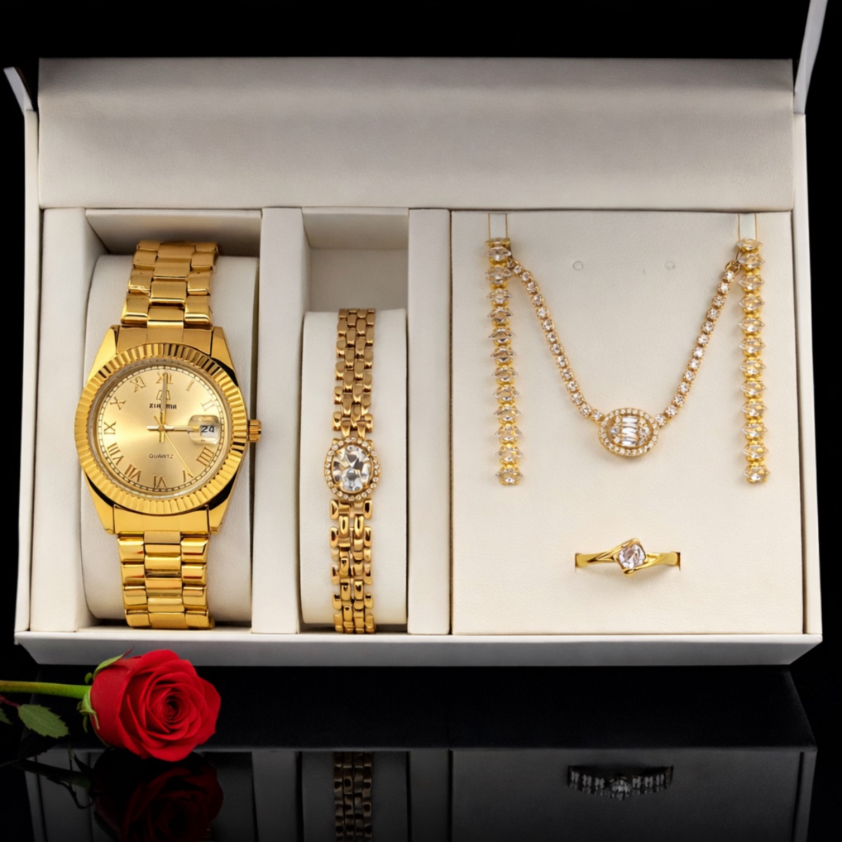 Σετ γυναικείο ( ρολόι - βραχιόλι-κολιέ-μονόπετρο ( one size ) -σκουλαρίκια )