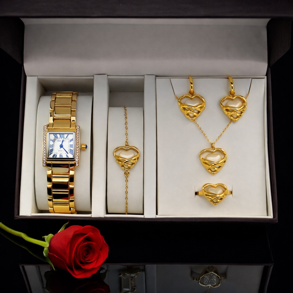 Σετ γυναικείο ρολόι - χειροπέδα-κολιέ-δαχτυλίδι-σκουλαρίκια