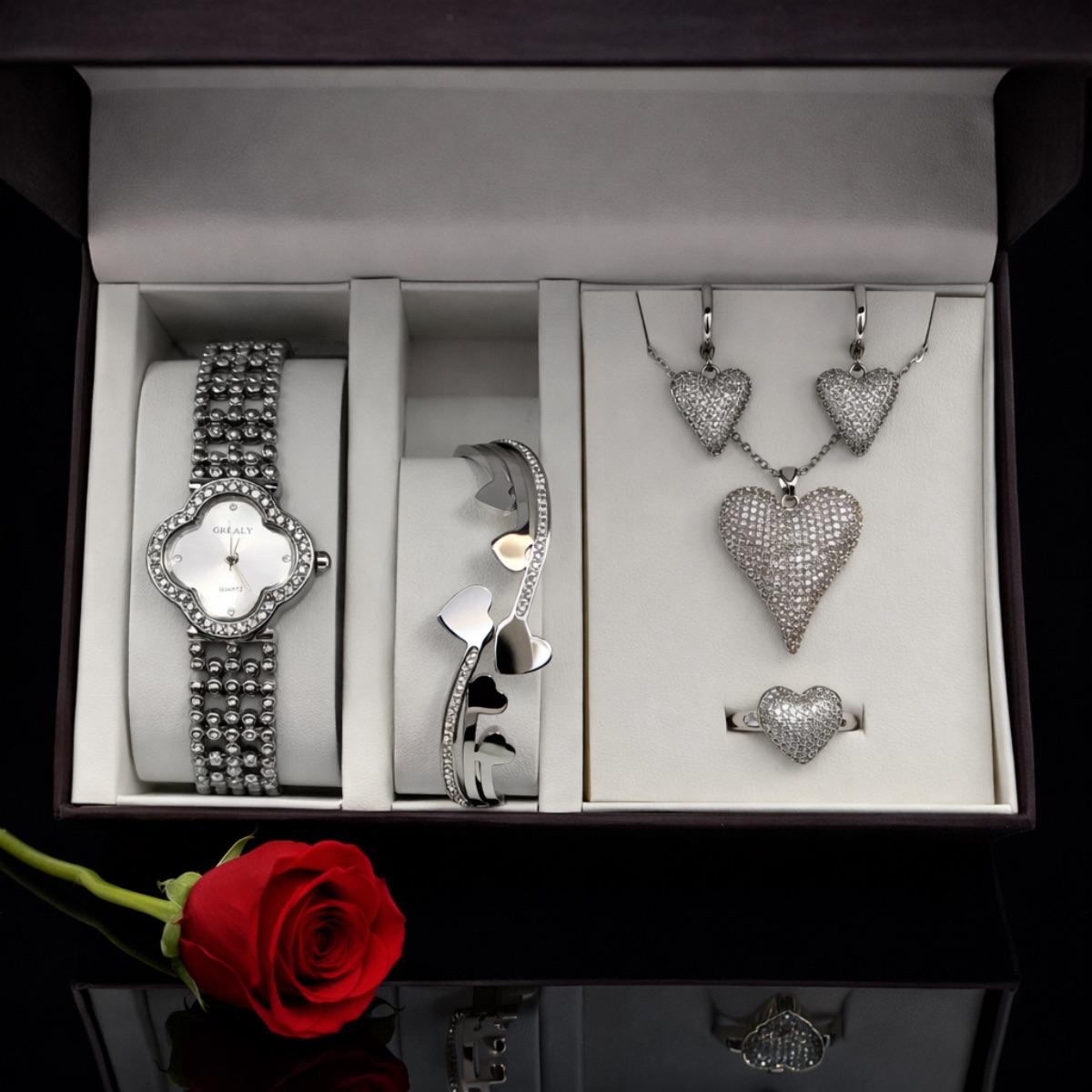 Σετ γυναικείο ρολόι - βραχιόλι-κολιέ-δαχτυλίδι-σκουλαρίκια