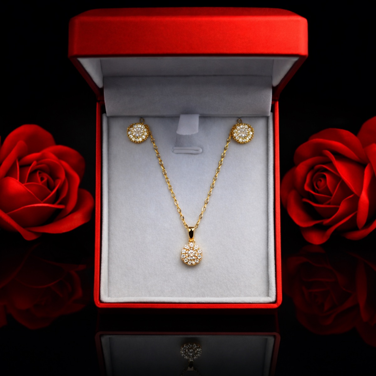 Γυναικείο σετ  κολιέ από ασήμι 925 και σκουλαρίκια απο ασήμι 925  σε κουτάκι με φως LED