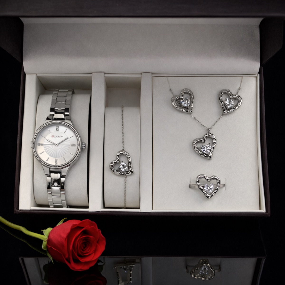 Σετ γυναικείο ρολόι- χειροπέδα-κολιέ-δαχτυλίδι-σκουλαρίκια