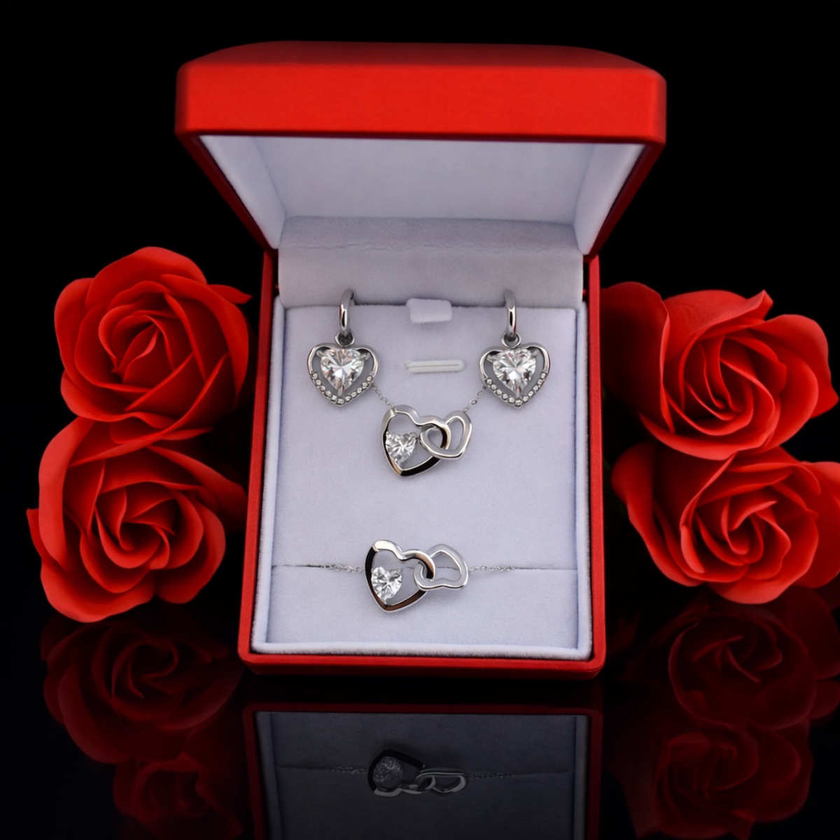 Γυναικείο σετ κολιέ ,βραχιόλι και σκουλαρίκια σε κουτάκι με φως LED