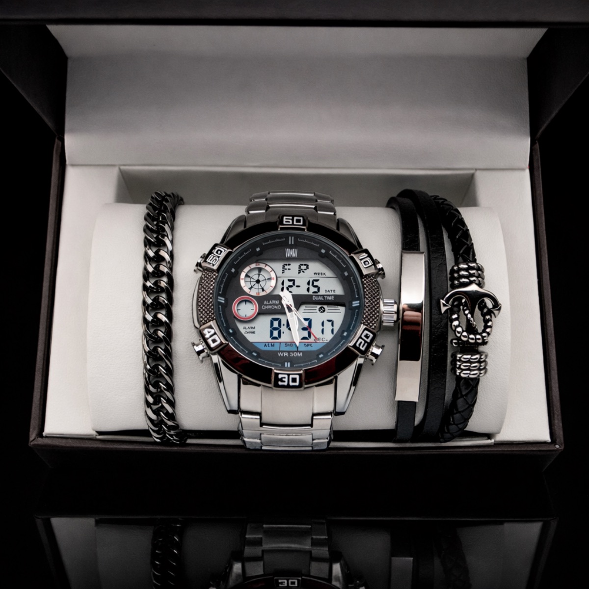 Σετ Ανδρικό-ρολόι ( αδιάβροχο ) -βραχιόλι-τριπλή σειρά χειροπέδα