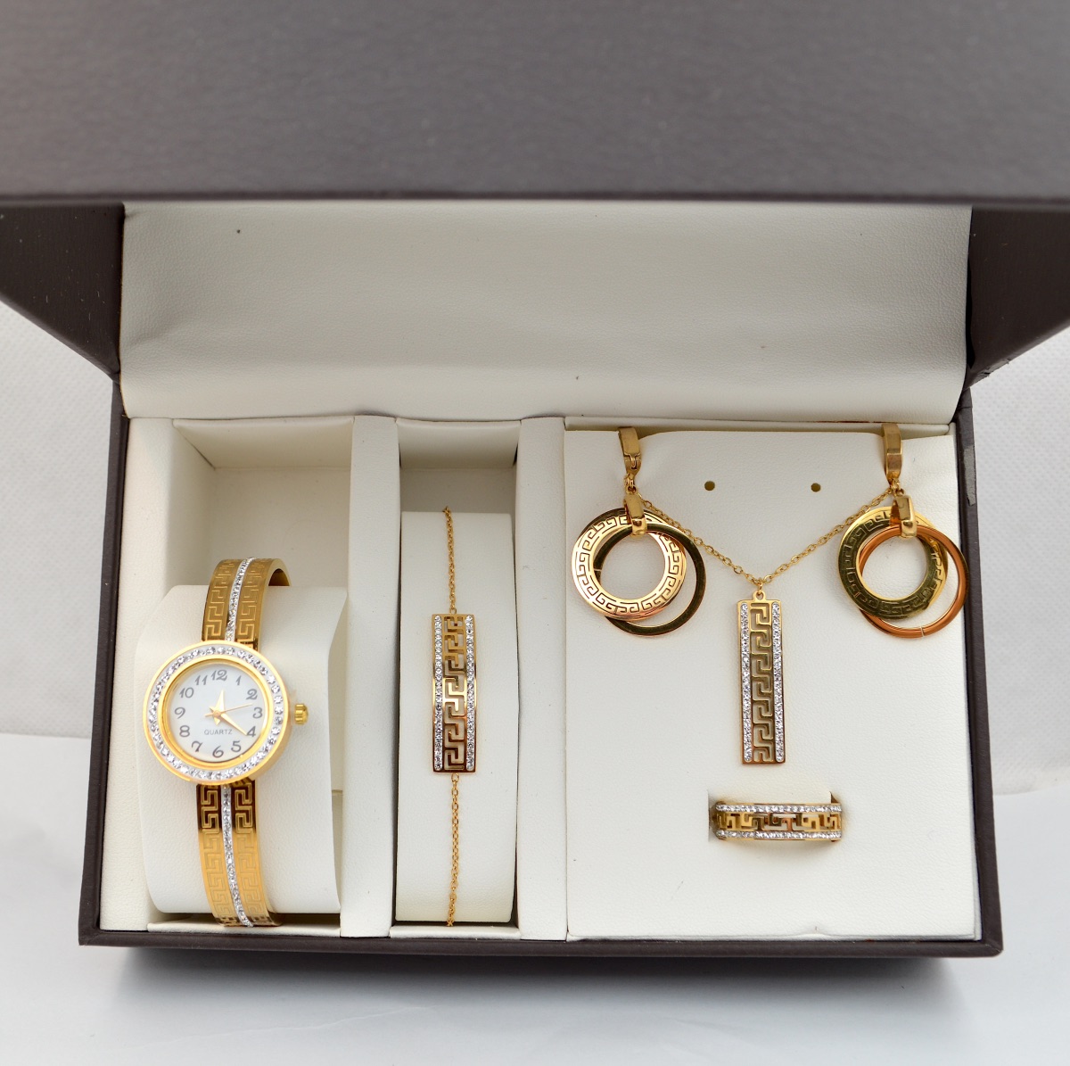 Σετ γυναικείο Μαίανδρος ( ρολόι - βραχιόλι-κολιέ-δαχτυλίδι ( one size ) -σκουλαρίκια )