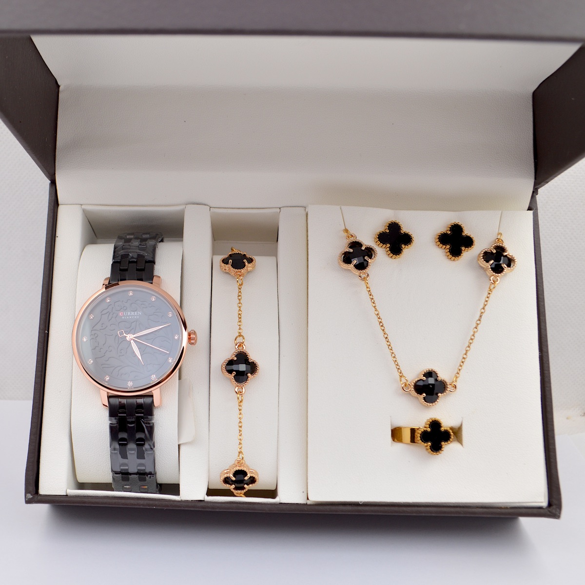 Σετ γυναικείο  ( ρολόι - βραχιόλι-κολιέ-δαχτυλίδι ( one size ) -σκουλαρίκια )