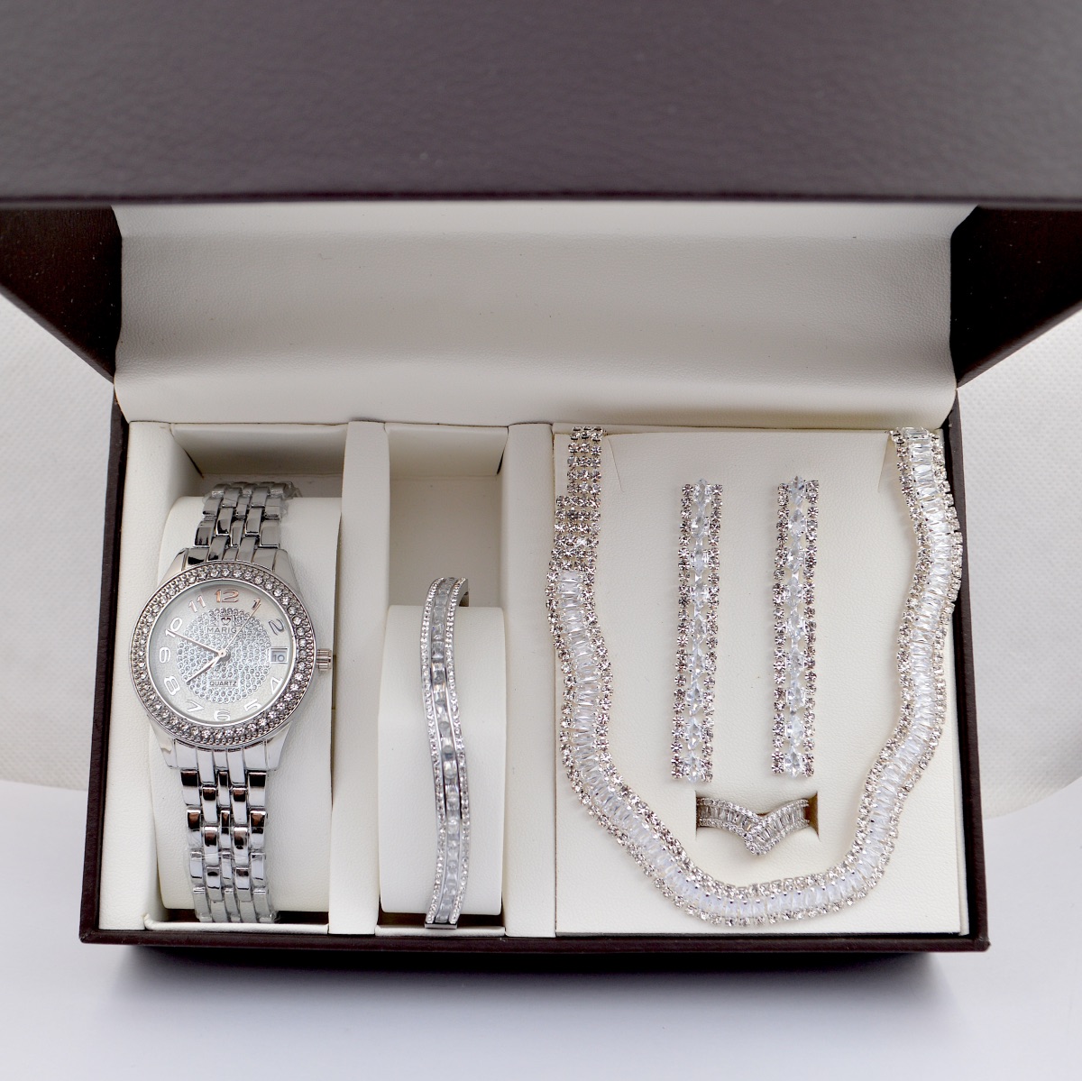 Σετ γυναικείο ριβιέρα ( ρολόι - βραχιόλι-κολιέ-δαχτυλίδι ( one size ) -σκουλαρίκια )