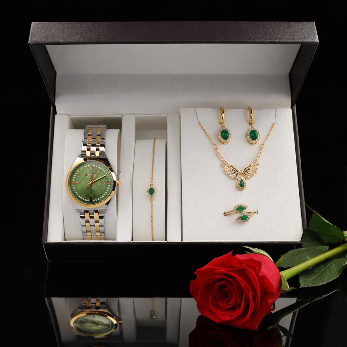 Σετ γυναικείο ( ρολόι -βραχιόλι - κολιέ-δαχτυλίδι ( one size ) -σκουλαρίκια )