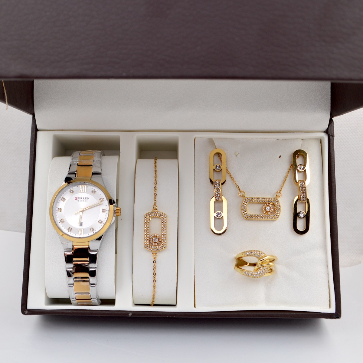 Σετ γυναικείο  ( ρολόι -βραχιόλι - κολιέ-δαχτυλίδι ( one size ) -σκουλαρίκια )
