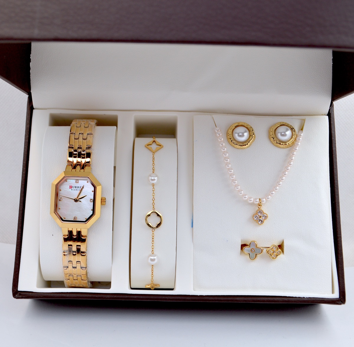 Σετ γυναικείο  ( ρολόι -βραχιόλι - κολιέ-δαχτυλίδι ( one size ) -σκουλαρίκια )