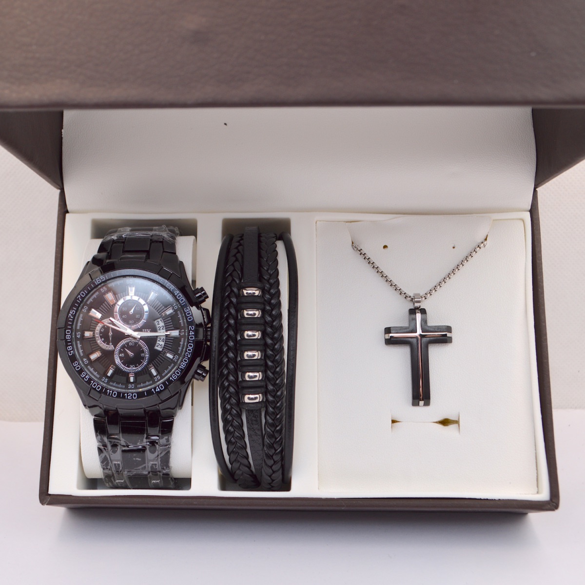 Σετ Ανδρικό ρολόι - χειροπέδα (5απλη σειρά) - σταυρός
