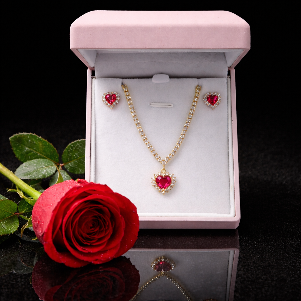 Γυναικείο σετ silver 925 κολιέ και σκουλαρίκια  σε κουτάκι με φώς led