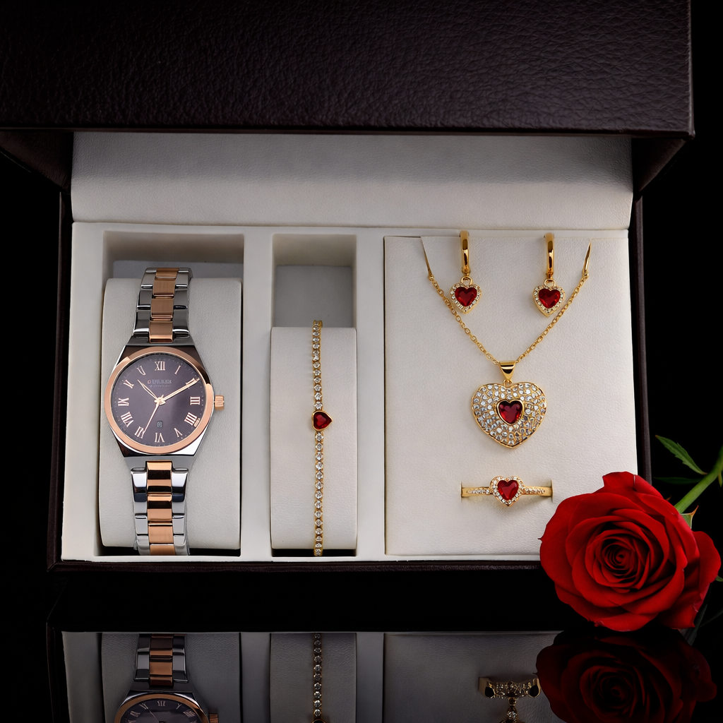 Σετ γυναικείο  ( ρολόι -βραχιόλι - κολιέ-δαχτυλίδι ( one size ) -σκουλαρίκια )