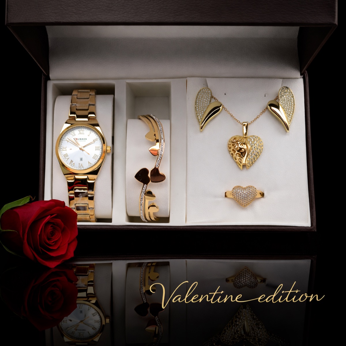 Σετ γυναικείο  ( ρολόι  -βραχιόλι - κολιέ-δαχτυλίδι ( one size ) -σκουλαρίκια )