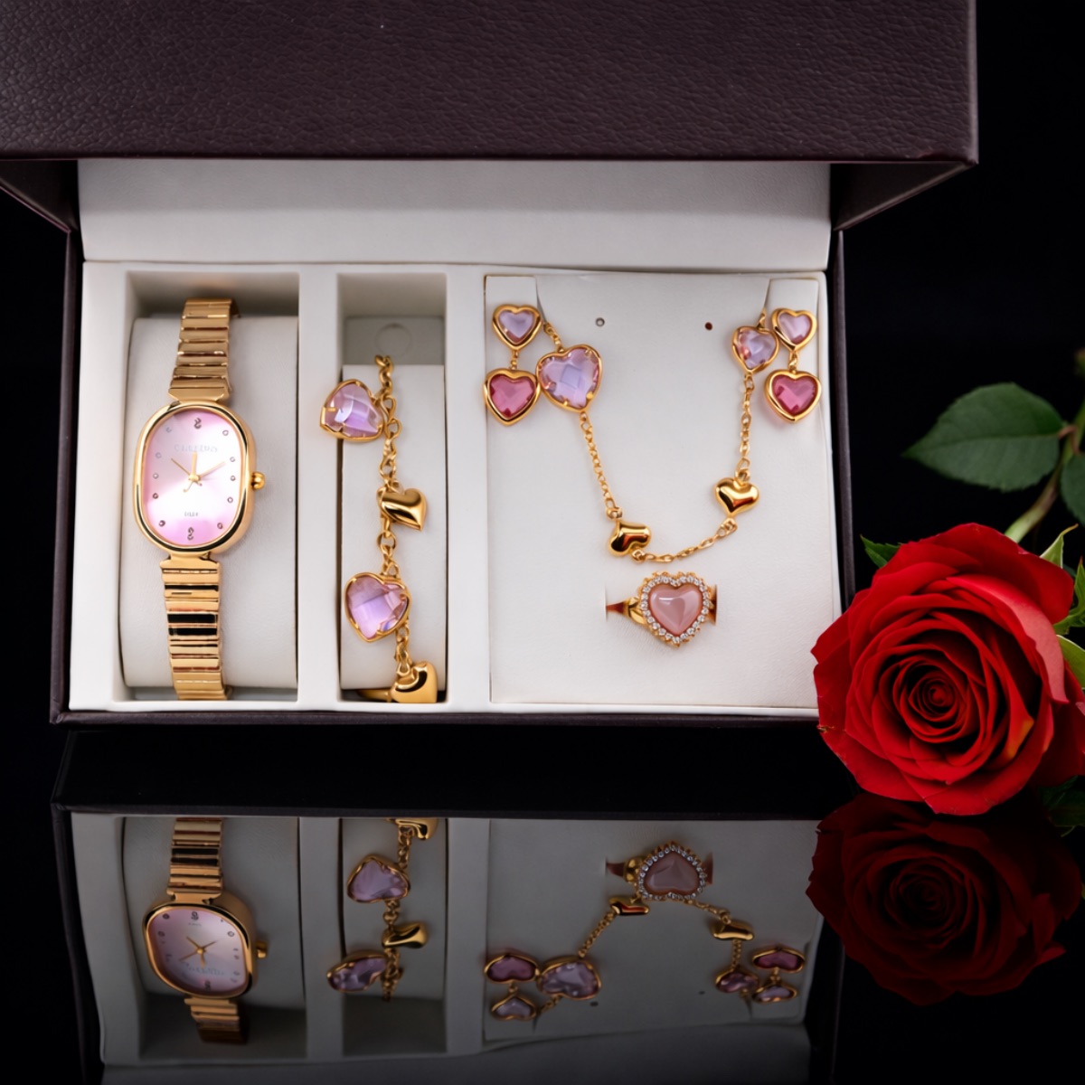 Σετ γυναικείο  ( ρολόι -βραχιόλι - κολιέ-δαχτυλίδι ( one size ) -σκουλαρίκια )