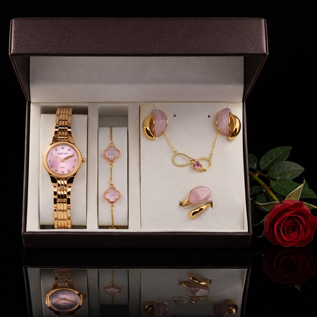 Σετ γυναικείο  ( ρολόι -βραχιόλι - κολιέ-δαχτυλίδι ( one size ) -σκουλαρίκια )