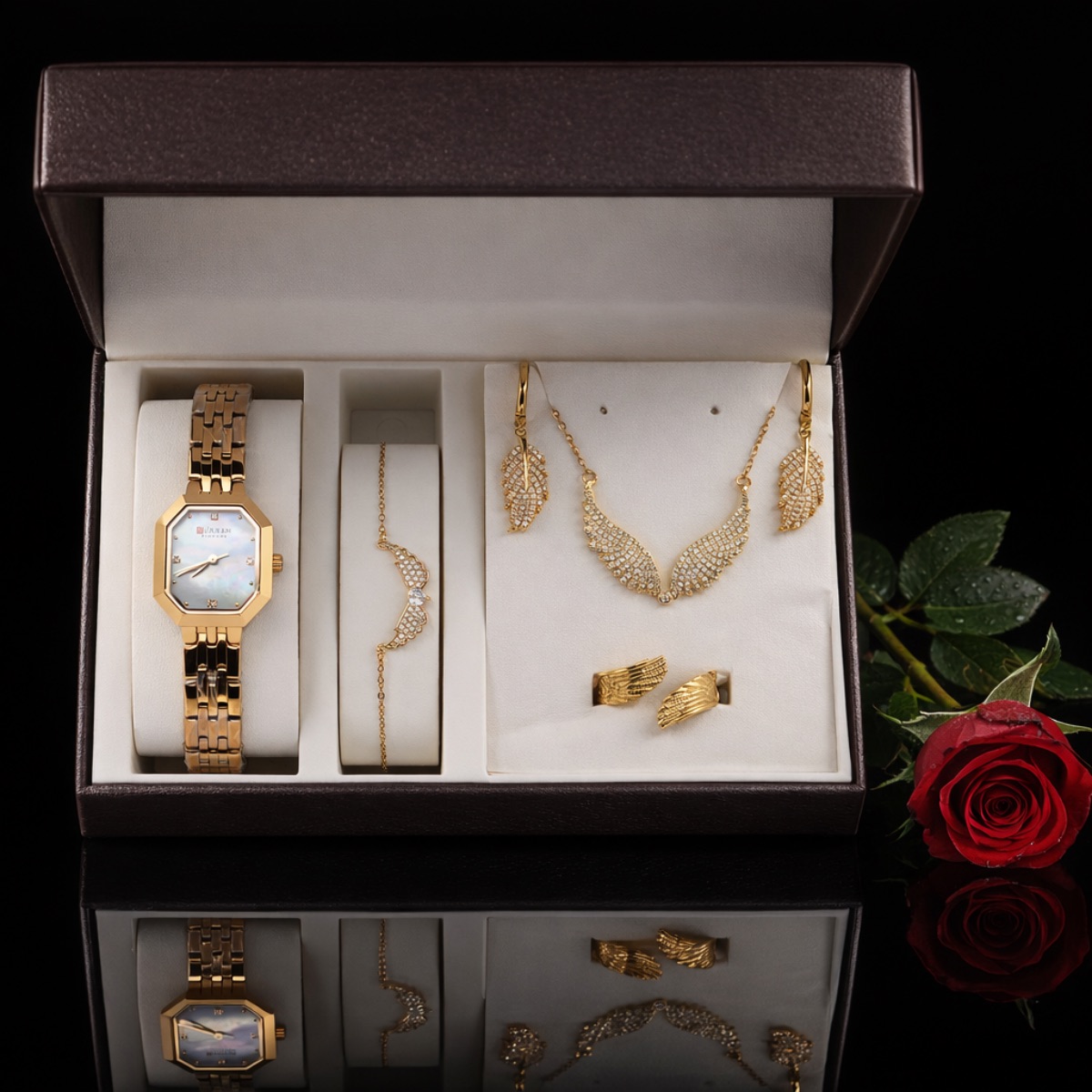 Σετ γυναικείο  ( ρολόι -βραχιόλι - κολιέ-δαχτυλίδι ( one size ) -σκουλαρίκια )