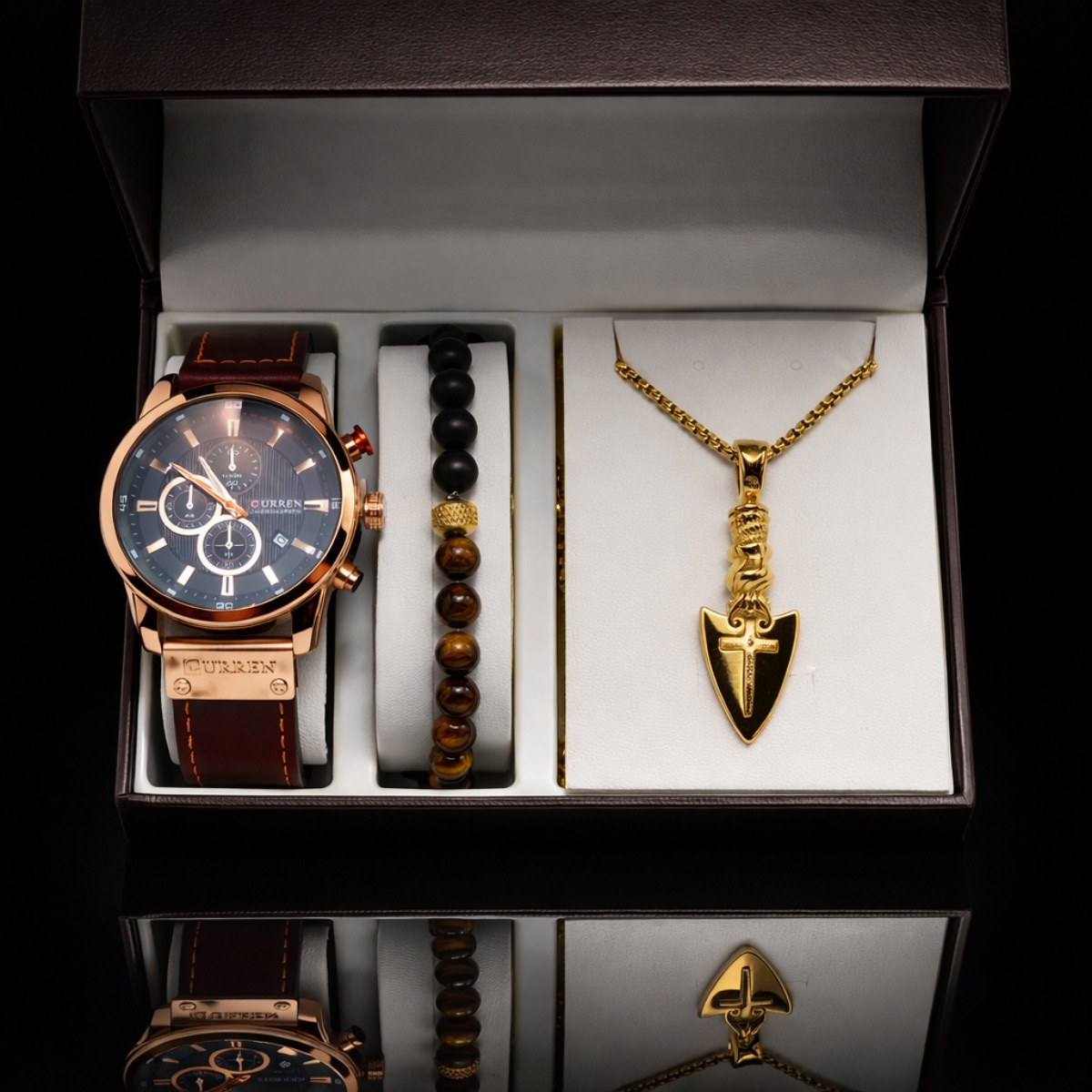 Σετ Ανδρικό ρολόι - τριπλή σειρά βραχιόλι - καδένα