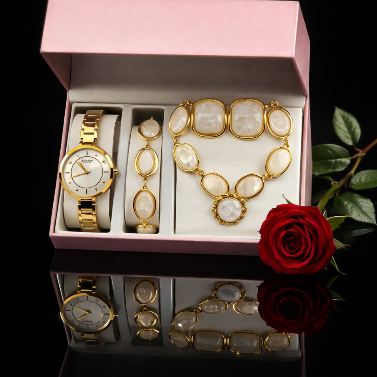 Σετ γυναικείο ( ρολόι - βραχιόλι-κολιέ-δαχτυλίδι -σκουλαρίκια )